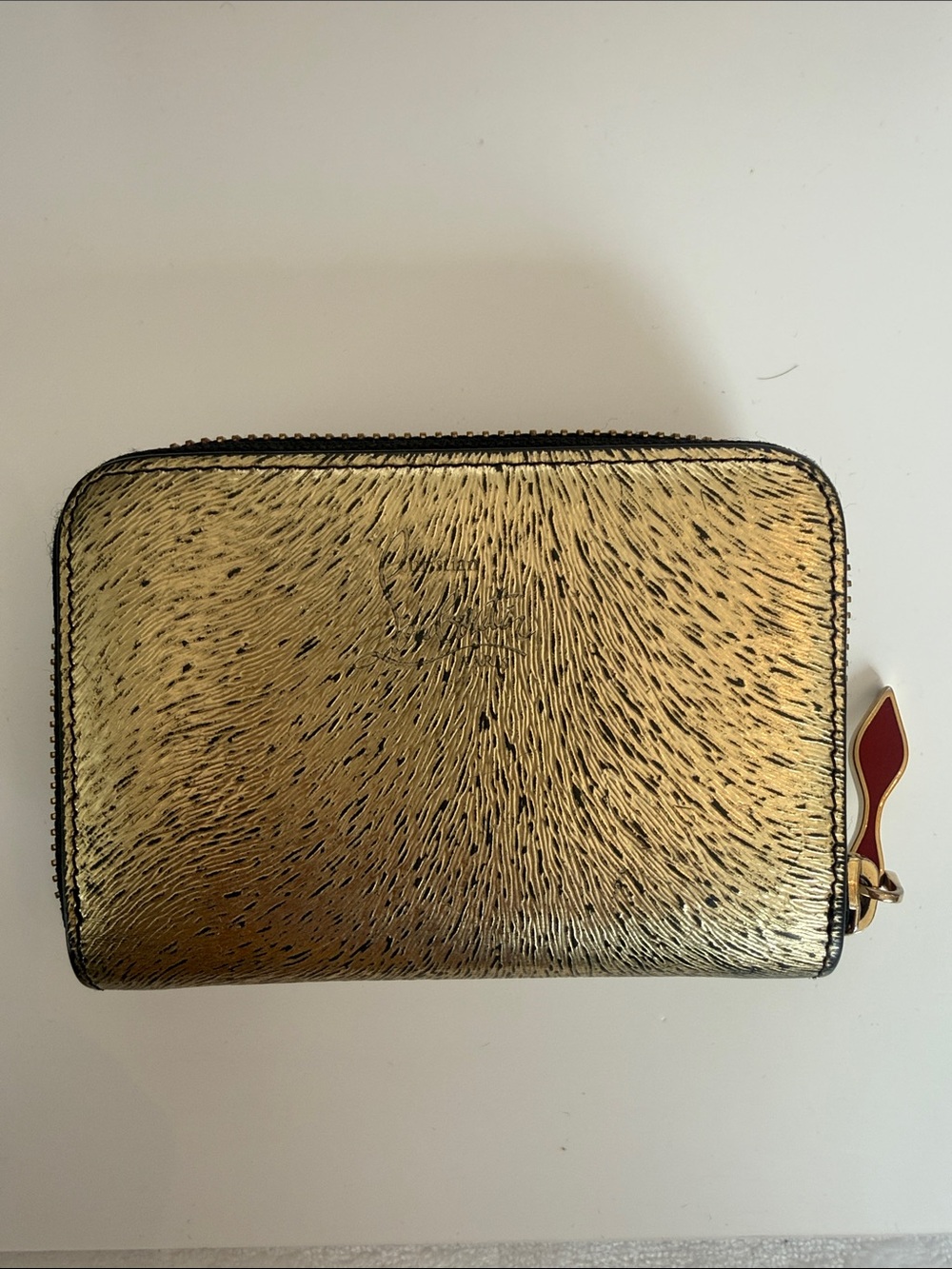 Christian Louboutin Gold Studded Card Case/Coin Zippy Wallet - Picture 2 of 10